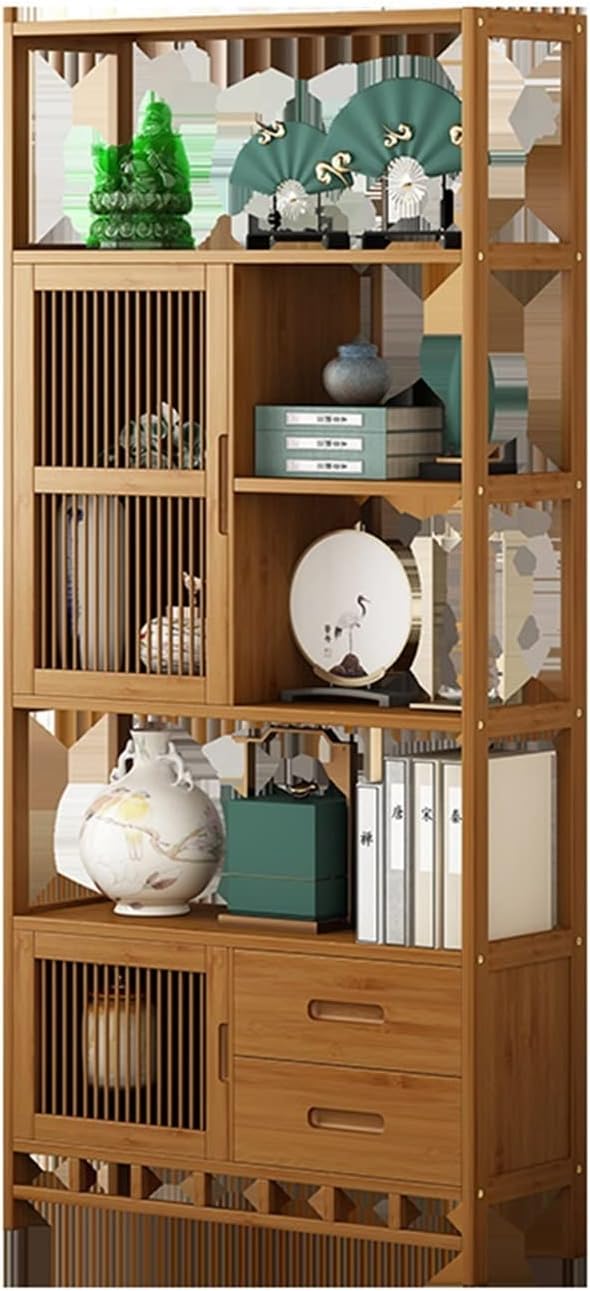 HIHELO Book Case New Chinese Shelf Shelf Tea Display Rack Office Storage Retro Bookcase Bookshelves