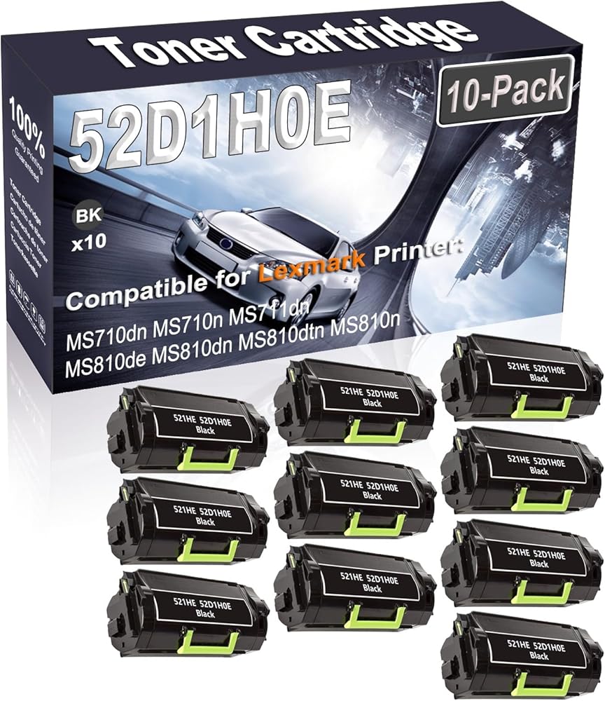Kolasels 10-Pack (Black) Compatible MS710dn MS710n MS711dn MS810de MS810dn MS810dtn Laser Printer Cartridge (High Capacity) Replacement for 52D1H0E 521HE Printer Cartridge