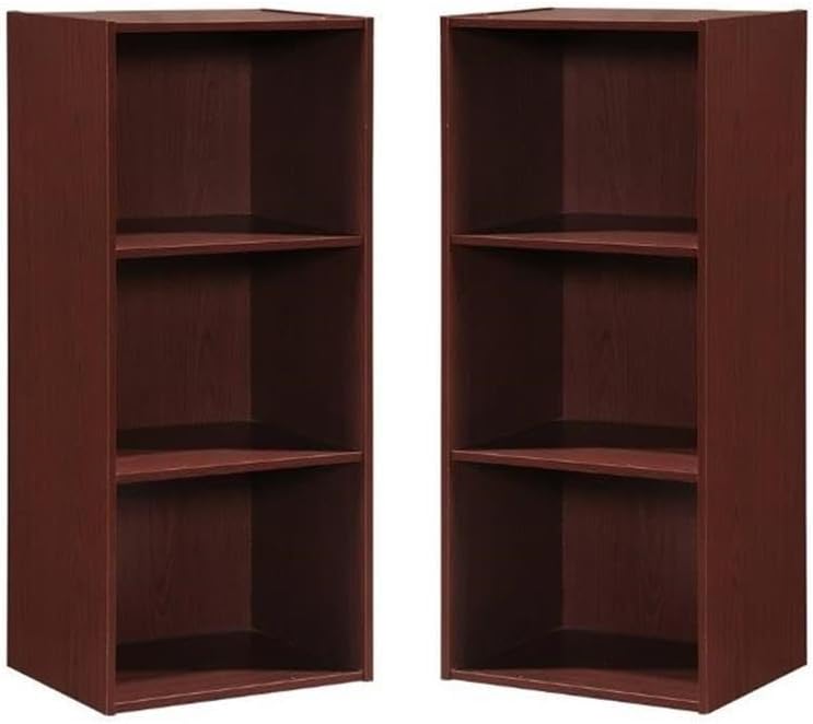 Home Square 3 Shelf Versatil Wooden Bookcase Set in Mahogany (Set of 2)