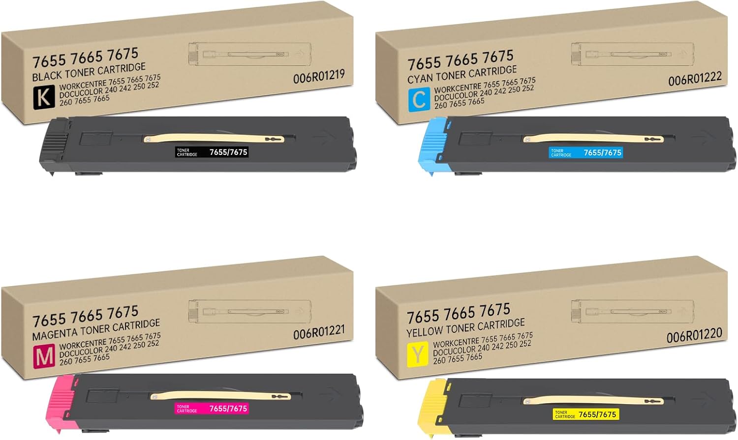 7655 7665 7675 Toner Cartridge Replacement for Xerox 006R01219 006R01220 006R01221 006R01222 Toner for Xerox workcentre 7655 7665 7675 docucolor 240 242 250 252 260 7655 7665, 4 Pack
