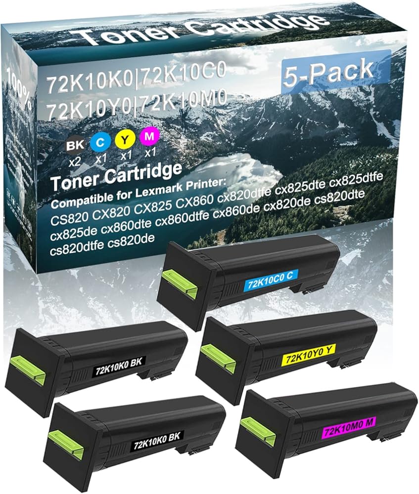 Credibility Store 5 Pack (BK+C+Y+M) Compatible (High Yield) 72K10K0 72K10C0 72K10Y0 72K10M0 Toner Cartridge Used for cx820de cs820dte cs820dtfe cs820de cx860dte cx860dtfe Printer