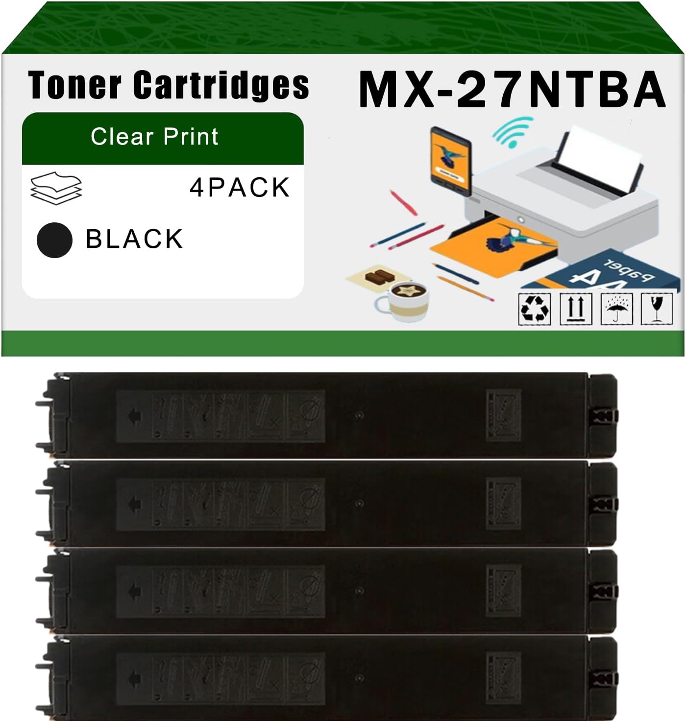 AGNNQ Compatible for Sharp MX-27NTBA Toner Cartridges MX-2300N MX-2700N MX-2700NJ Printers, High Yield 28000 Pages Bright Clear Colors (4 Pack Black)