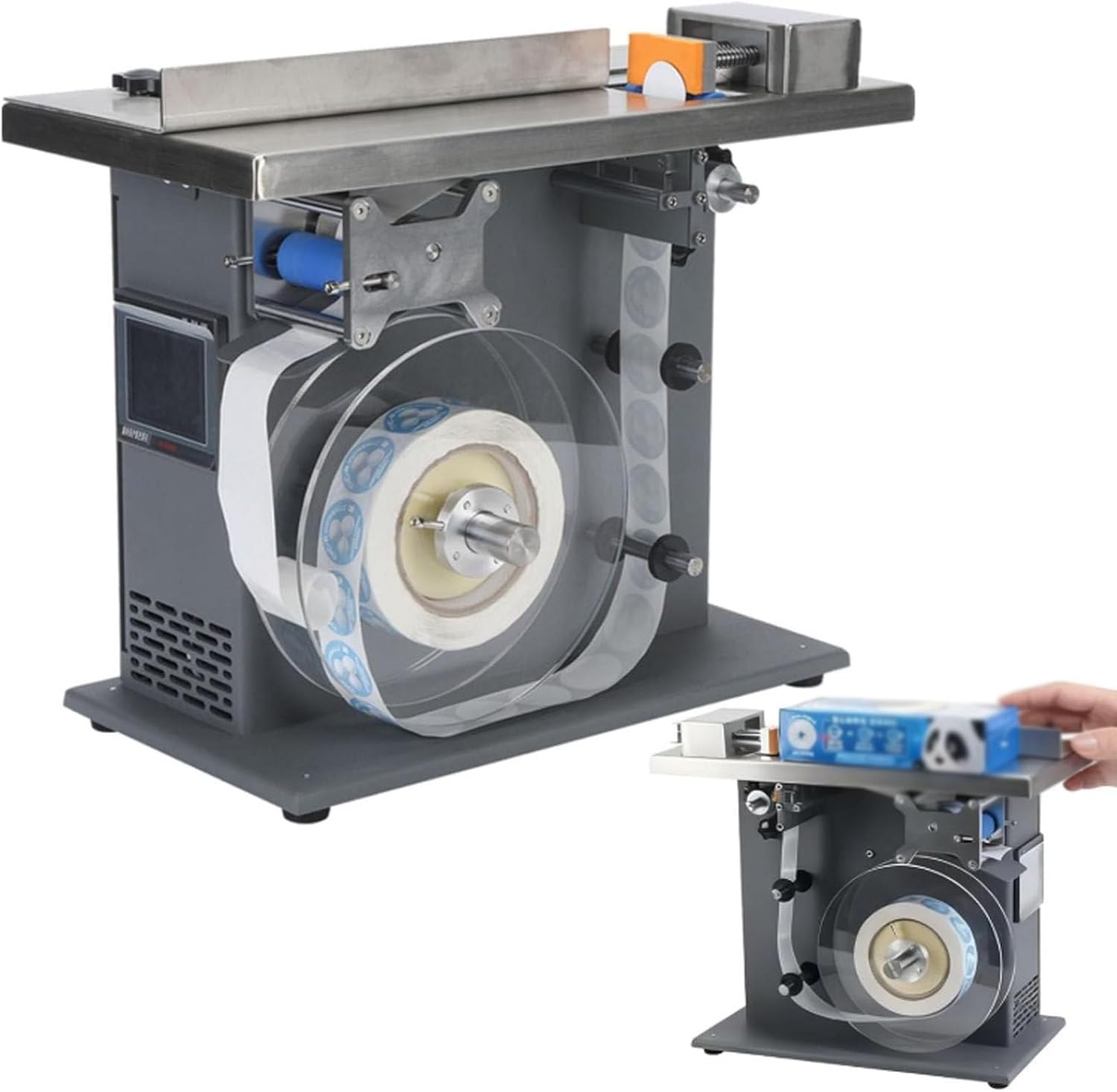 Oiyekntd 90 Degree Corner Label Applicator, Semi-Automatic Right Angle Labeling Machine, Applies 15-30 Labels/Min, Centering Labeler for Cosmetic Packaging and Electronic Products.