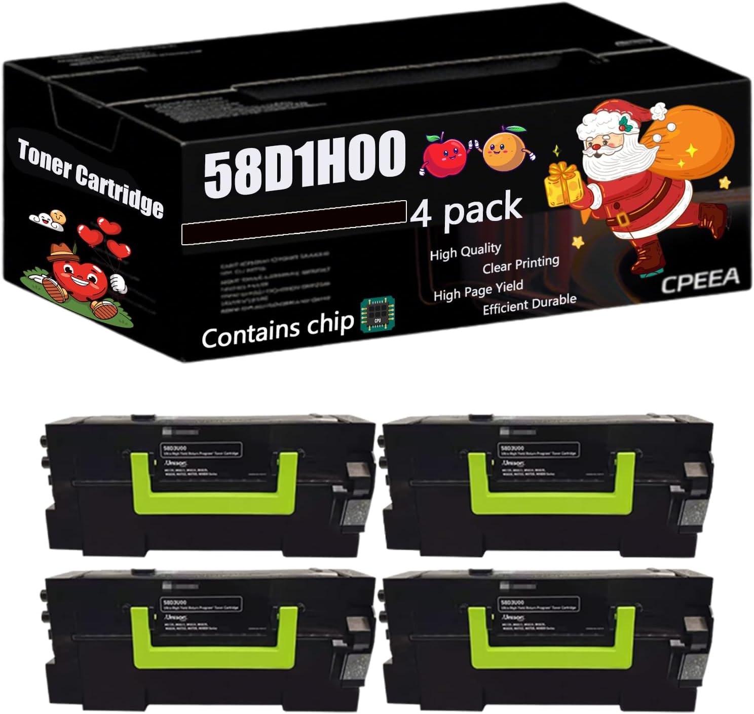 Compatible for Lexmark 58D1H00 Toner Cartridge Work for Lexmark MS823dn MS823n MS825dn MS826de MX721ade MX721adhe Printers, with Chip, High Yield 25000 Pages, Clear Printing (4 Pack Black)