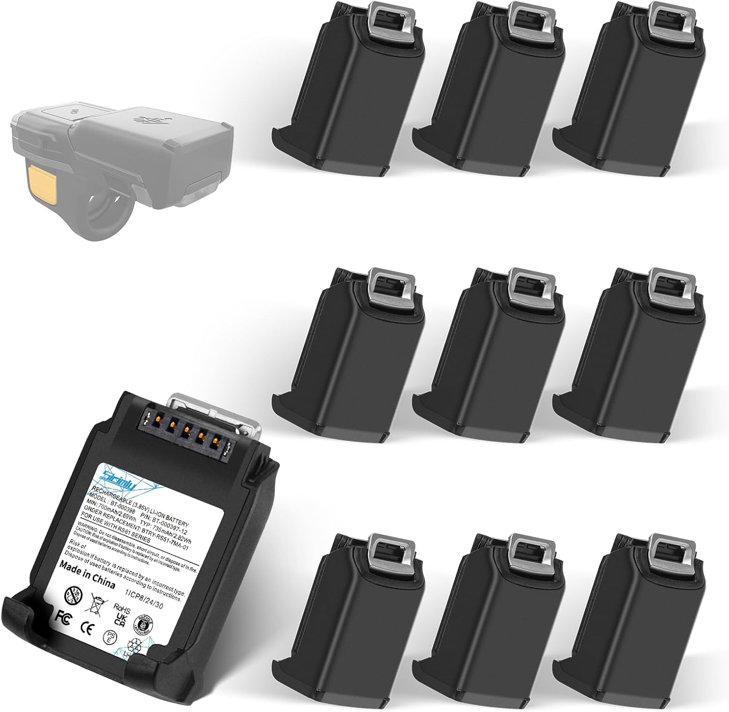 Sicimly 10PACK 735mAh RS5100 Battery Replacement,for Zebra Scanner RS51 RS5100 RSBT5 RS61 RS6100 BT-000397 BT-000398 RS61B0 RS61C0 RS51B0 RS51C0 BTRY-RS51-7MA-01.