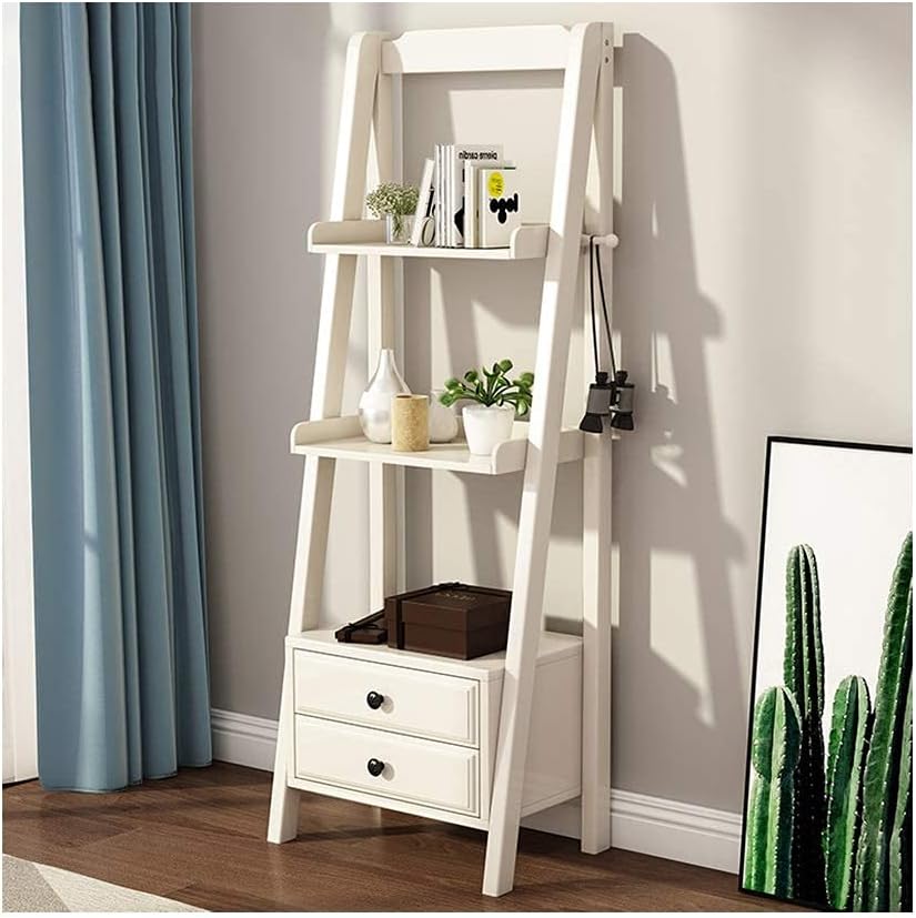Bookshelf Floor-Standing Bookshelf with Drawers Wood 3 Shelf Bookcase Storage Organizer Shelves Storage Rack Display Shelf for Office Home (Color : White)