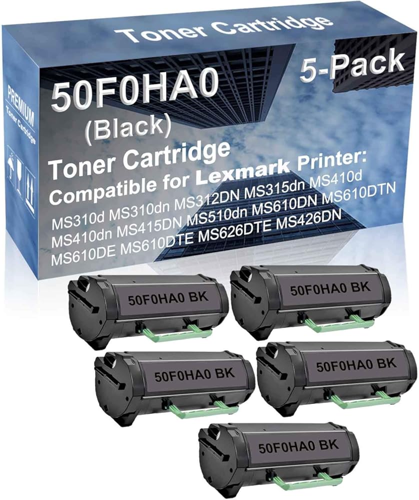 5-Pack Compatible High Capacity MS610DTN MS610DE MS610DTE MS626DTE MS426DN Printer Toner Cartridge Replacement for 50F0HA0 Printer Cartridge (Black)