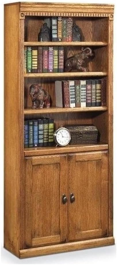 BOWERY HILL Transitional Brown Oxford Wood Bookcase with Lower Doors Natural