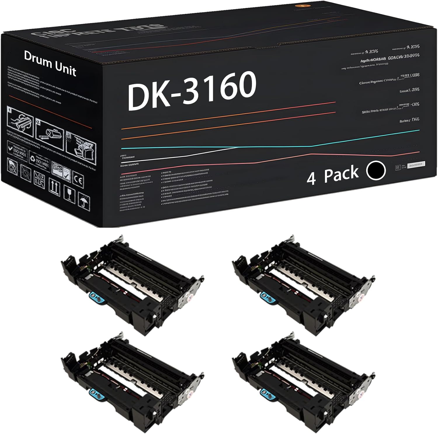 UVUMB Compatible with Ricoh DK-3160 Drum Unit Work for Ricoh MP501SPF MP601SPF SP5300DN SP5310DN Printers, with Chip, High Yield 50000 Pages, High-Definition Printing (4 Pack Black)