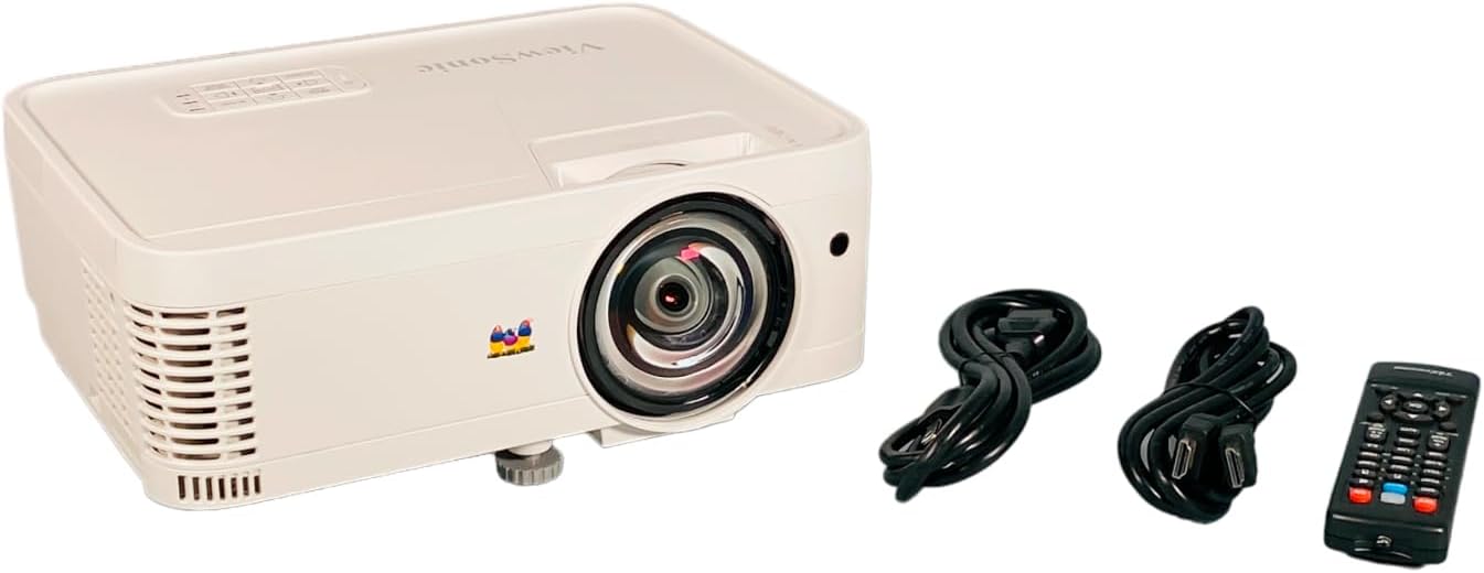 ViewSonic PS600X DLP Projector Short Throw 3500 ANSI 1080p HDMI, Bundle Remote Control Power Cord HDMI Cable (Renewed)