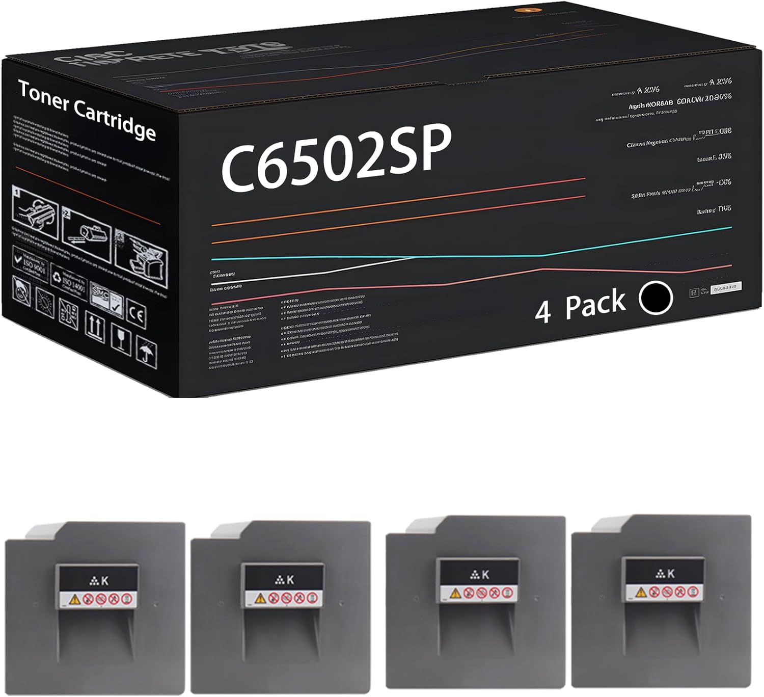 UVUMB Compatible with Ricoh C6502SP Toner Cartridge Work for Ricoh MP C8002SP Printers, with Chip, High Yield 40000 Pages, High-Definition Printing (4 Pack Black)