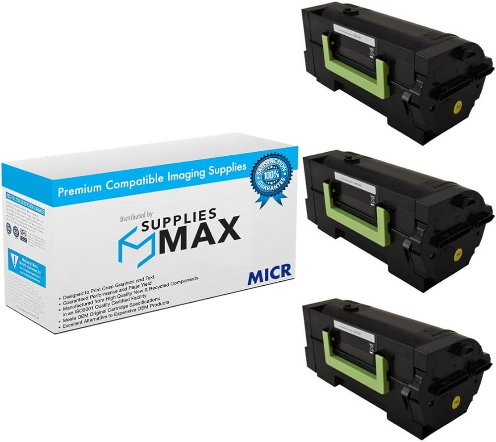 SuppliesMAX Compatible MICR Replacement for Lexmark MS-725/MS-821/MS-822/MS-823/MS-825/MX-721/MX-722/MX-725/MX-822/MX-826 Series Toner Cartridge (3/PK-7500 Page Yield) (58D5000_3PK)