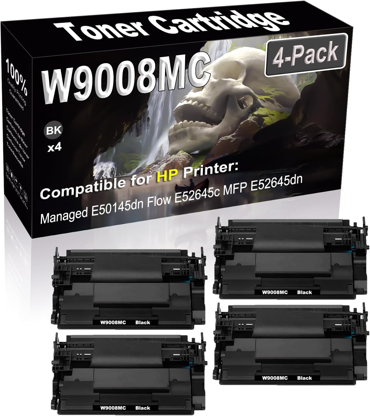 SINIYA 4-Pack (Black) Compatible High Yield W9008 W9008MC Laser Printer Toner Cartridge use for Managed E50145dn Flow E52645c MFP E52645dn Printer