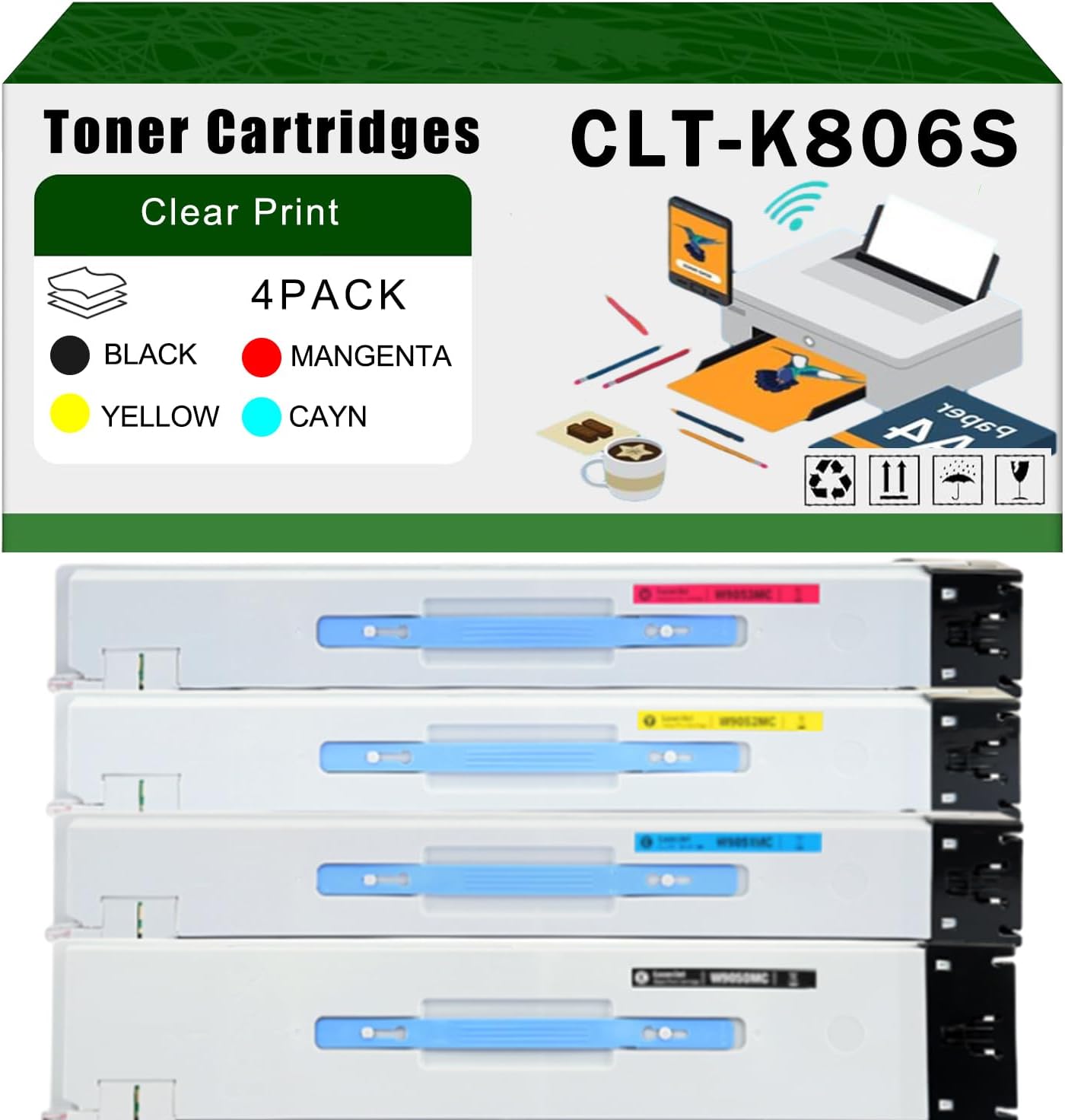 CLT-K806S Toner Cartridges Compatible for Samsung MultiXpress X7400GX X7400LX X7500GX X7500LX X7600GX X7600LX Printers, Office Printing is Easy Clear Smooth (4-Pack BK/C/M/Y)