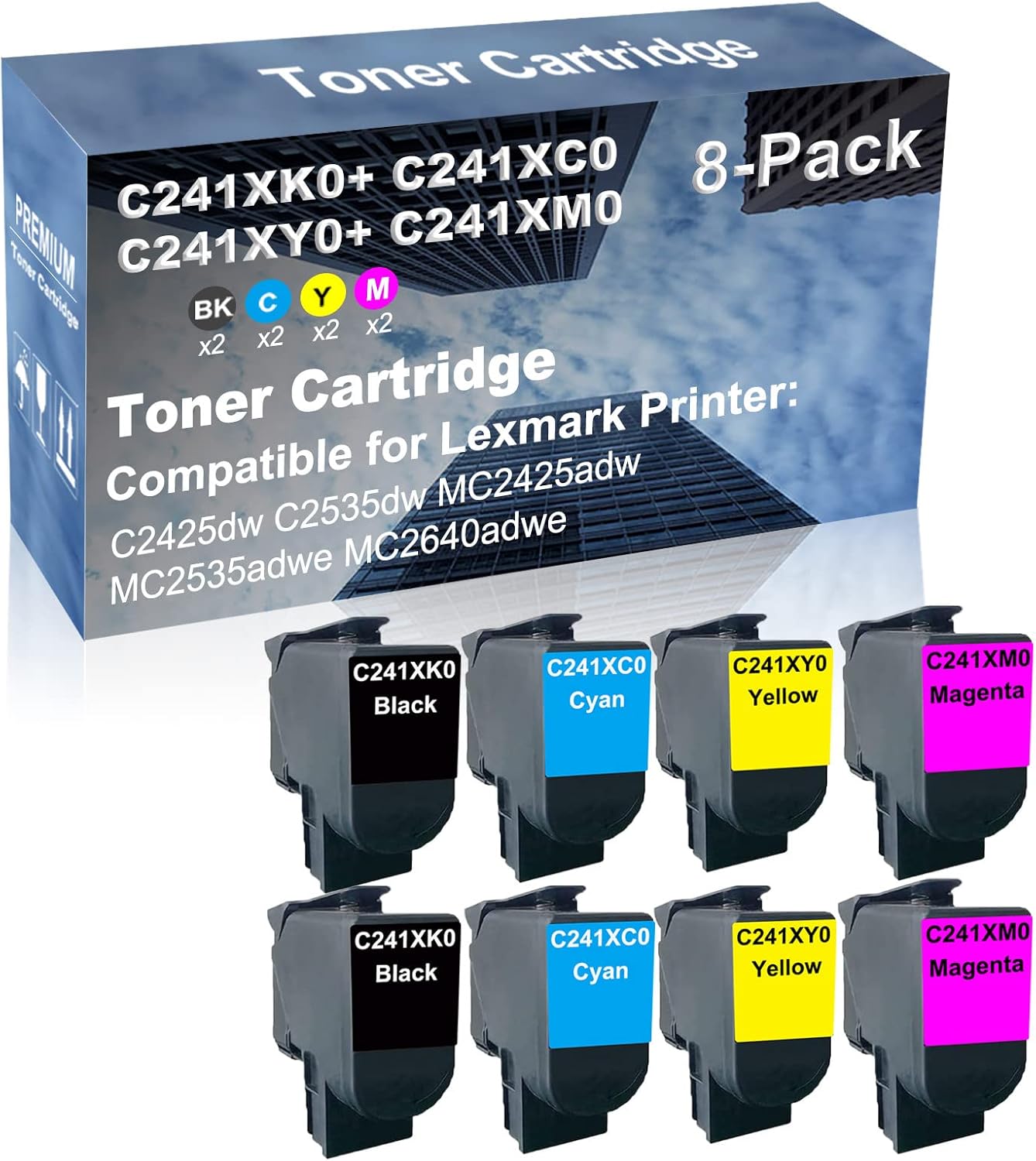 8-Pack (2BK+2C+2Y+2M) Compatible MC2425adw, MC2535adwe Printer Toner Cartridge High Capacity Replacement for C241XK0+ C241XC0+ C241XY0+ C241XM0 Toner Cartridge