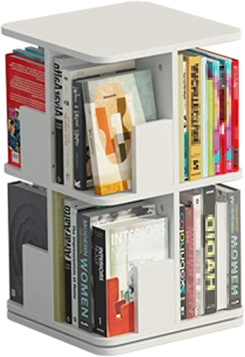 Rotating Bookshelf 2 Tier/3 Tier/4 Tier 360° Display Square Revolving Bookcase Creative Floor Standing Storage Display Rack for Home