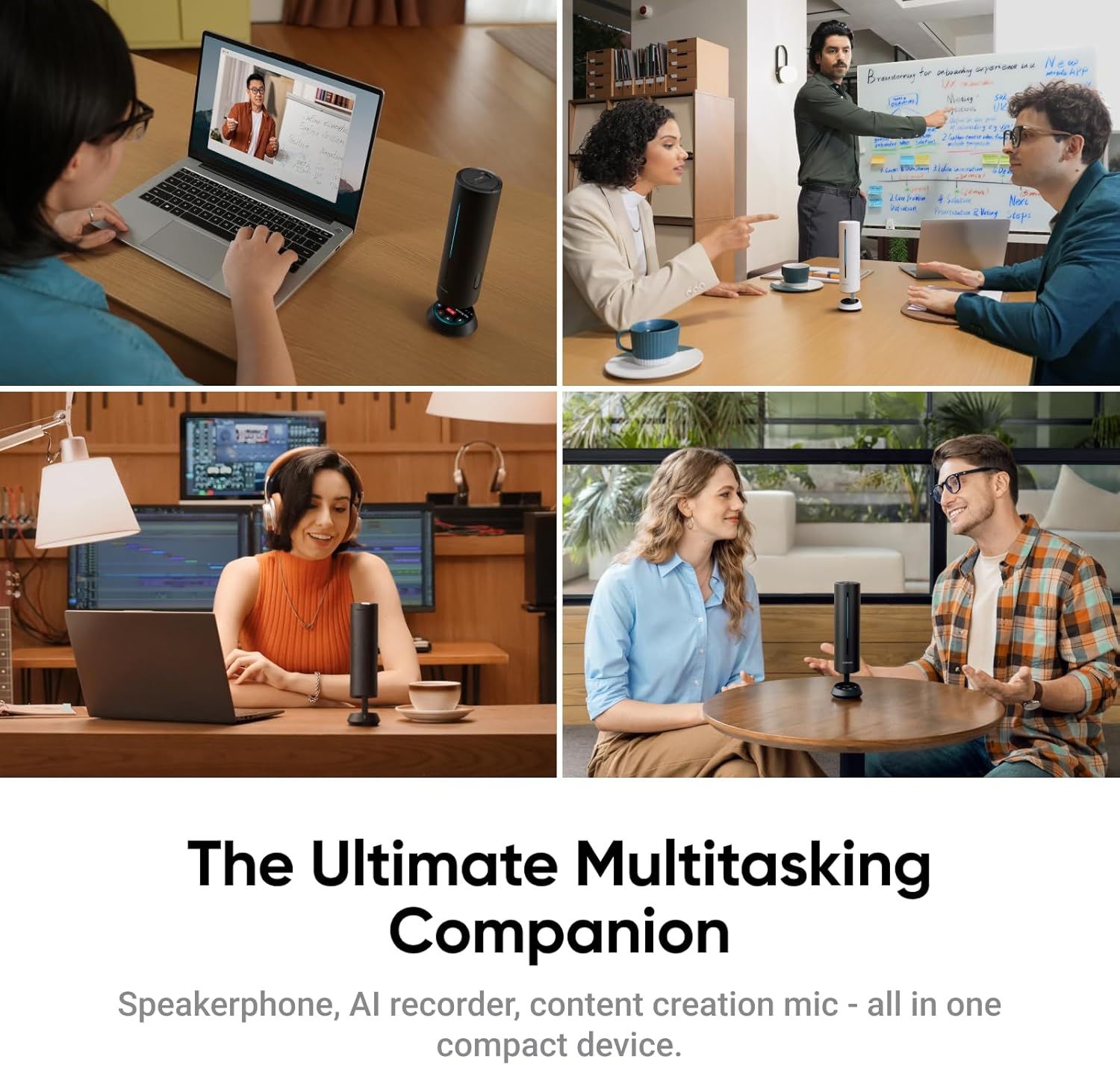 Insta360 Wave AI Conference Speakerphone with Bluetooth, Noise-Canceling Mics, Beamforming, Zoom Certified, AI Transcription & Summary, 32GB Storage for Meetings, Podcasts, Home office and Livestreams