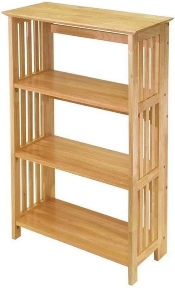 Pemberly Row 4-Tier Transitional Solid Wood Folding Bookcase in Natural