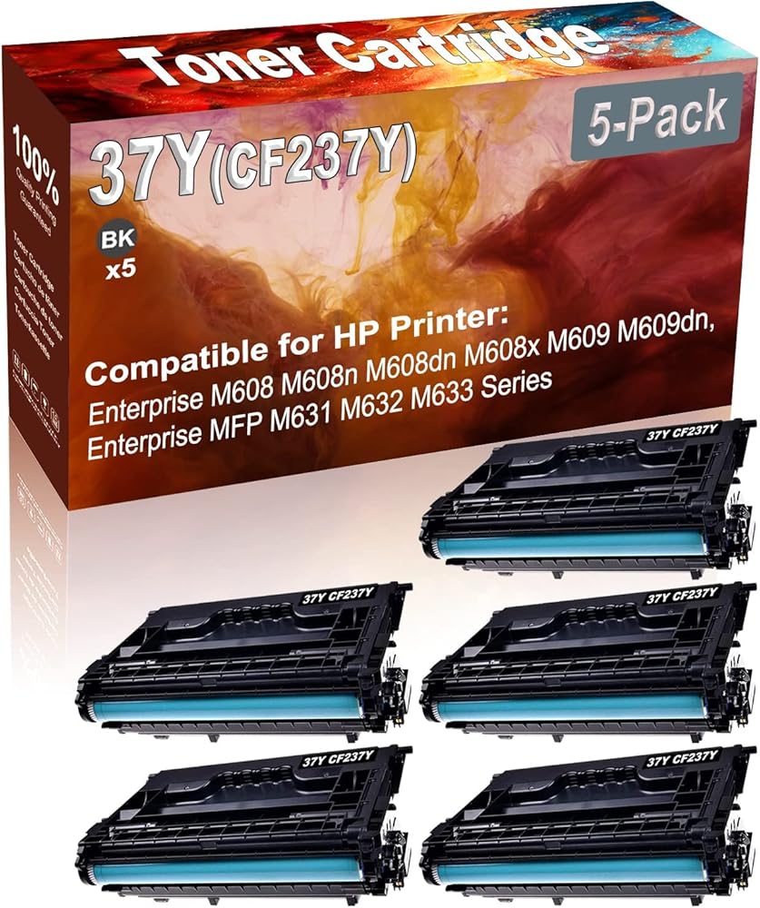 5-Pack (Black) Compatible Enterprise M608 M608n M608dn M608x M609 M609dn Laser Printer Cartridge (High Capacity) Replacement for HP 37Y (CF237Y) Printer Cartridge