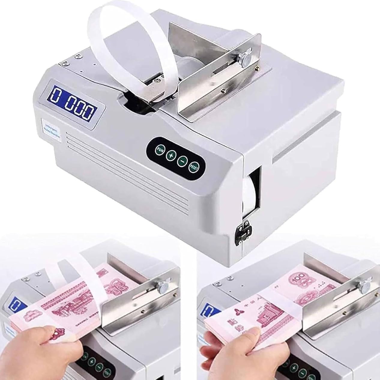 FJYAWEN Currency Binding Machine with Counting Function, with LCD Screen, Binding Speed 2 Secs per Time, Paper Tape Banding Machine Intelligent Money Packer Packing Banknote Machine