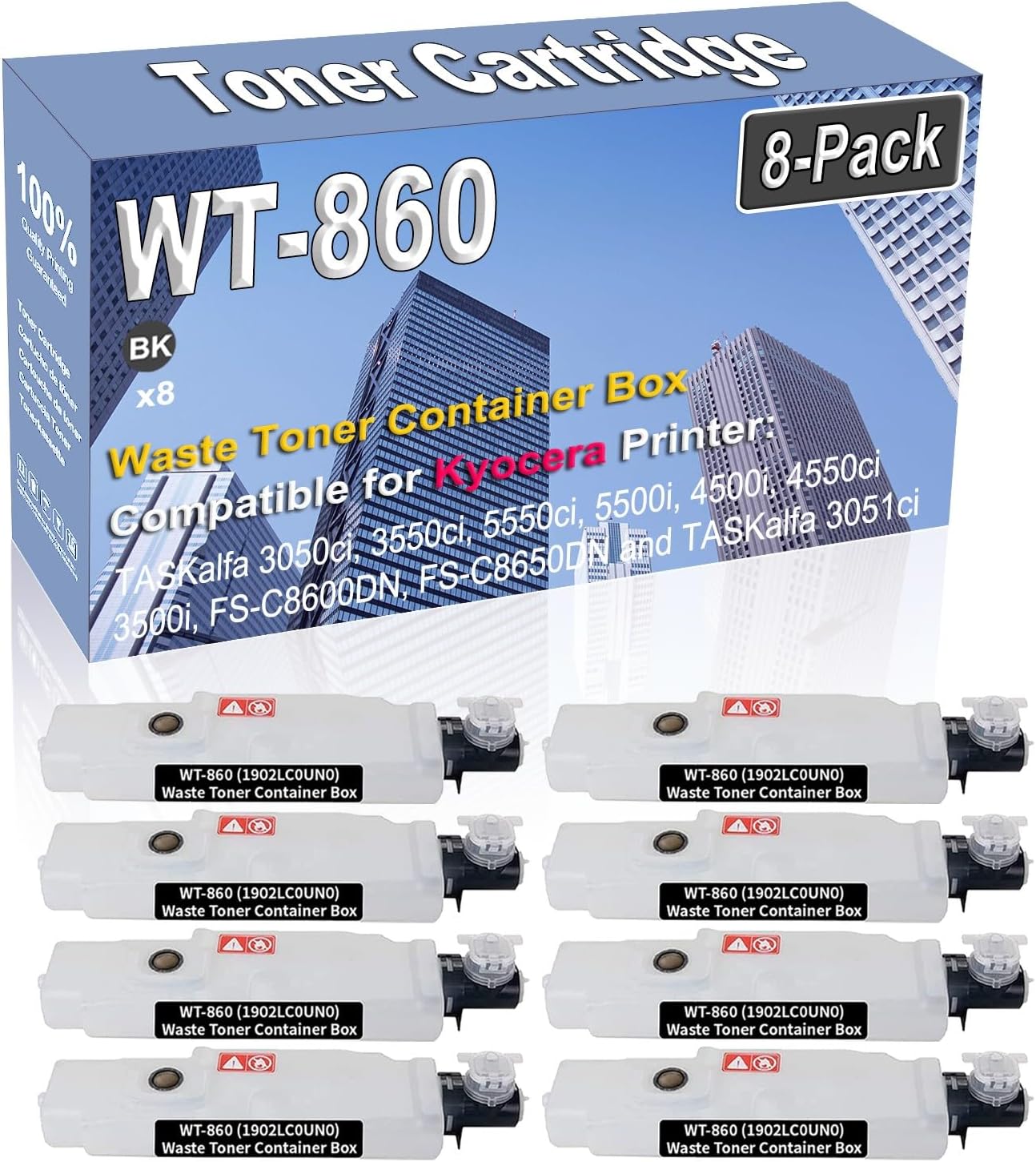 8-Pack (Black) Compatible High Yield WT-860 WT860 (1902LC0UN0) Waste Toner Container Box Replacement for Kyocera TASKalfa 3050ci 3550ci 5550ci 5500i 4500i 4550ci 3500i FS-C8600DN Printer
