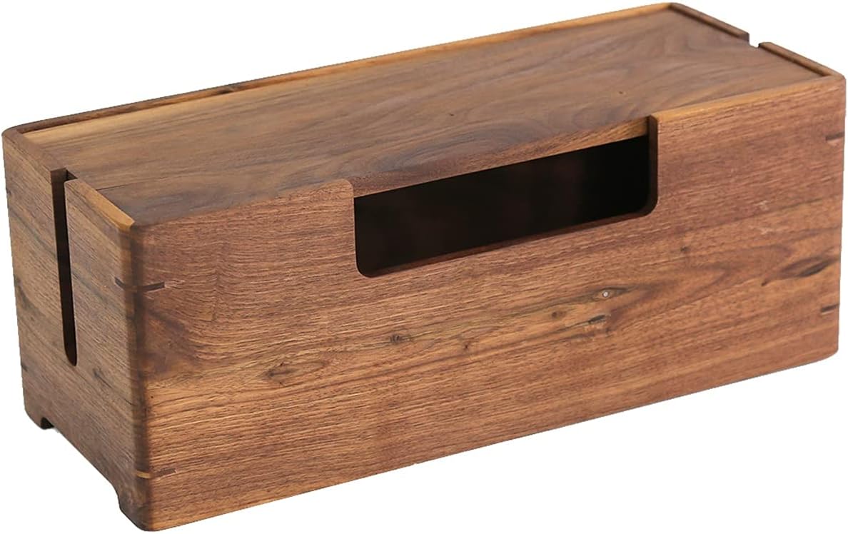 Cable Management Box Wood Cord Organizer Box Desktop Tidy Power Strip Anti Dust Box Cable Organizer for Cable and Cord Management Surge Protection and Children Safety Cable Cords Organizer Boxes (Bl