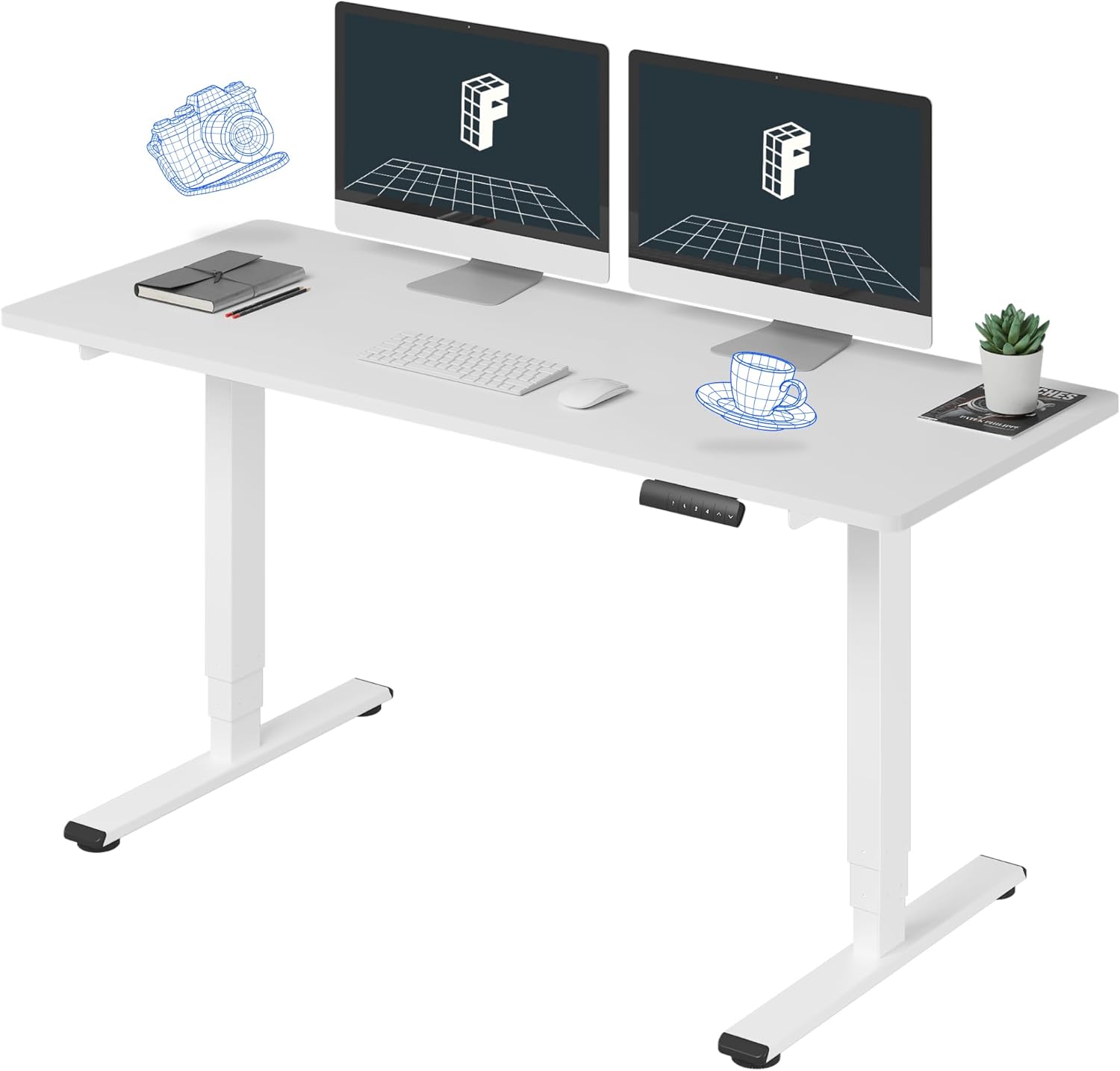 FLEXISPOT E6 3-Stage Dual Motor 60 x 24 Electric Standing Desk Sit Stand Up Desk, Holds 220 lbs, Adjustable Height w/Memory Presets, One-Piece White Desktop & White Frame, Ships in 2 Boxes