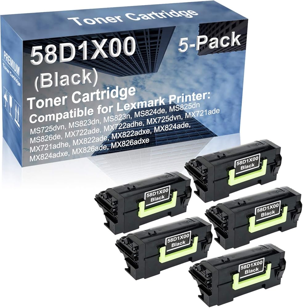 5-Pack Compatible High Capacity 58D1X00 Imaging Toner Cartridge use for MS725dvn, MS823dn, MS823n, MS824de, MS825dn, MS826de Printer (Black)
