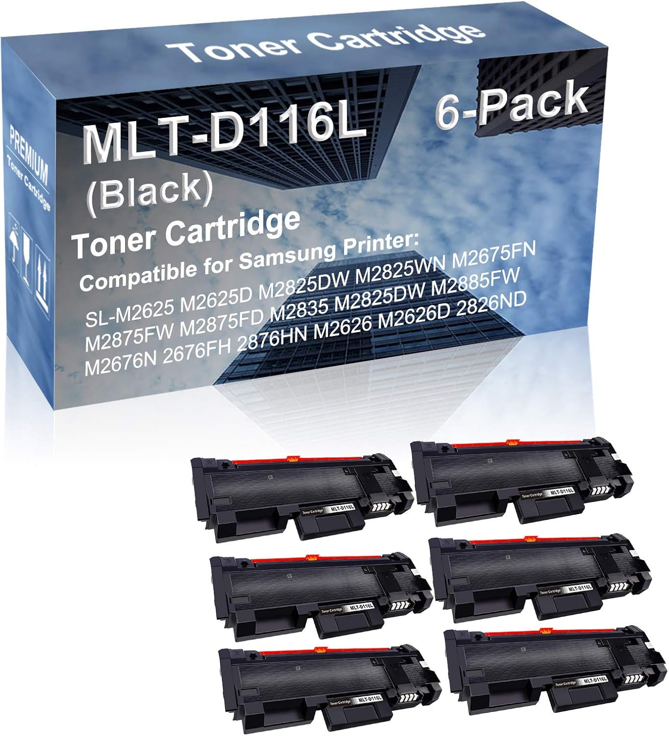 6-Pack Compatible High Capacity MLT-D116L Printer Cartridge use for M2875FD M2835 M2825DW M2885FW M2676N Printer (Black)