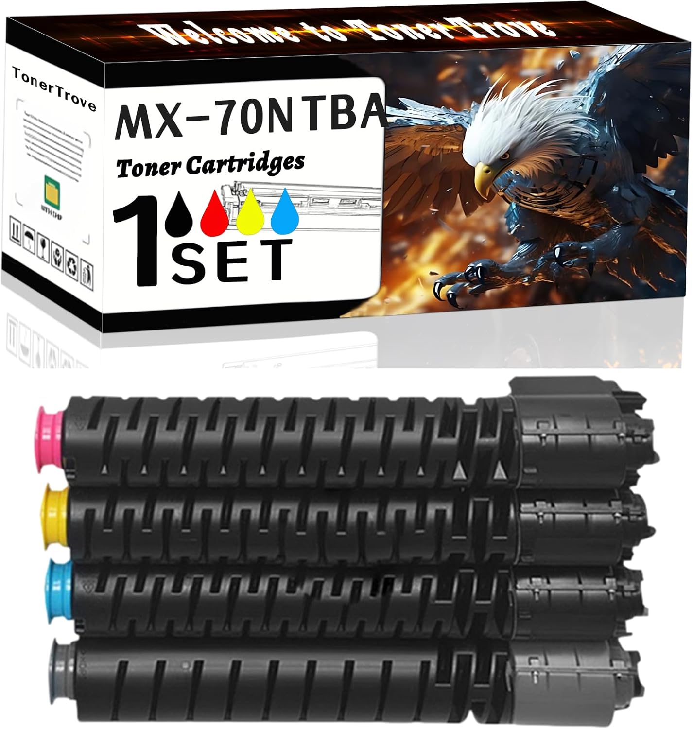 AGNNQ MX-70NTBA Toner Cartridges Compatible for Sharp MX-5500N MX-6200N MX-7000N Printers, Office Printing is Easy Clear Smooth (4-Pack BK/C/M/Y)