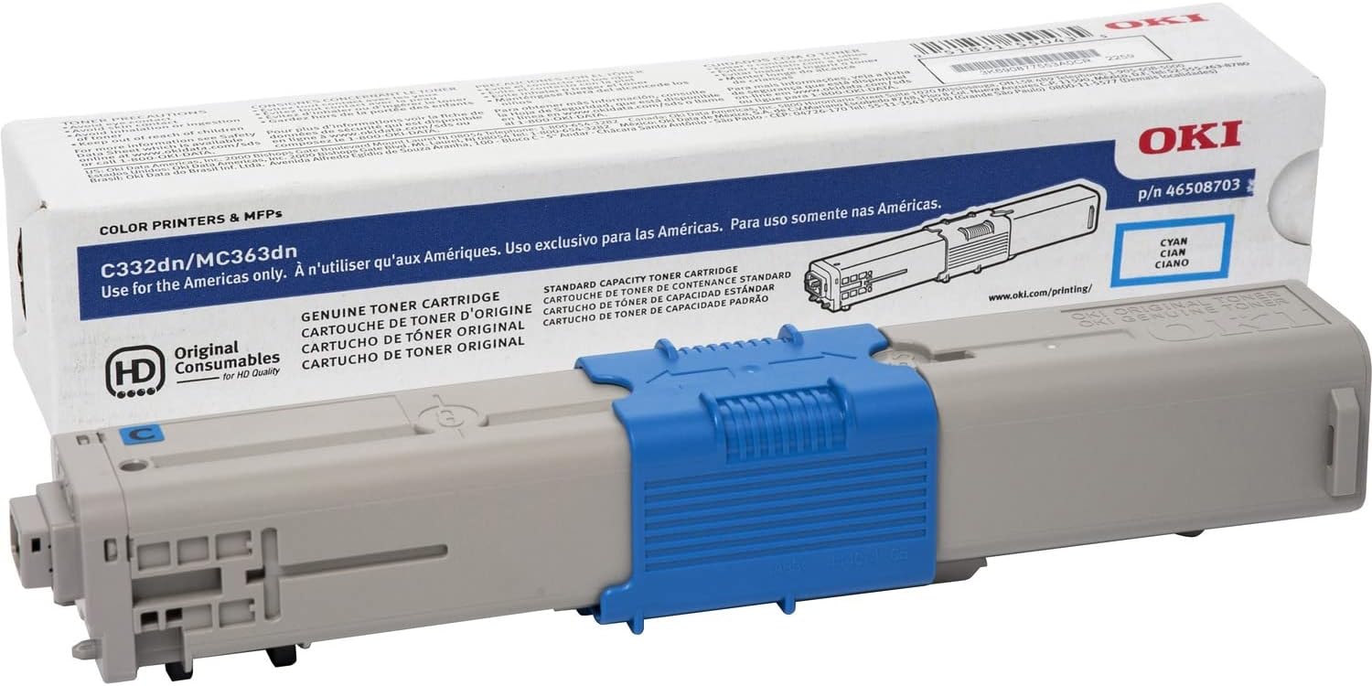 OKI 46508703 Toner Cartridge, f/C332/MC363, 3,000 Page Yield, CYN