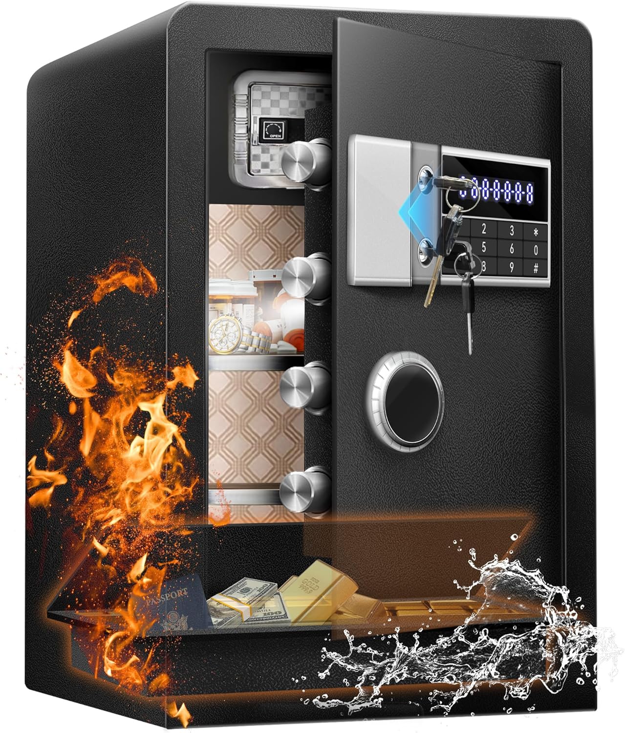 8.4 CuFt Heavy Duty Home Safe Box with Secure Digital Keypad, Key Lock, LCD Screen, Removable Shelf, and Sensor Light for Secure Storage of Documents, Valuables, and Business Use