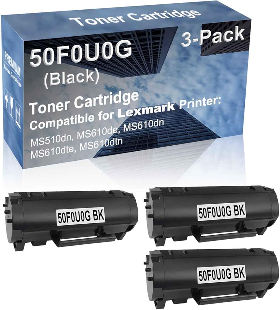 3-Pack Compatible High Capacity 50F0U0G (500UG) Printer Cartridge use for MS510dn, MS610de, MS610dn, MS610dte, MS610dtn Printer (Black)