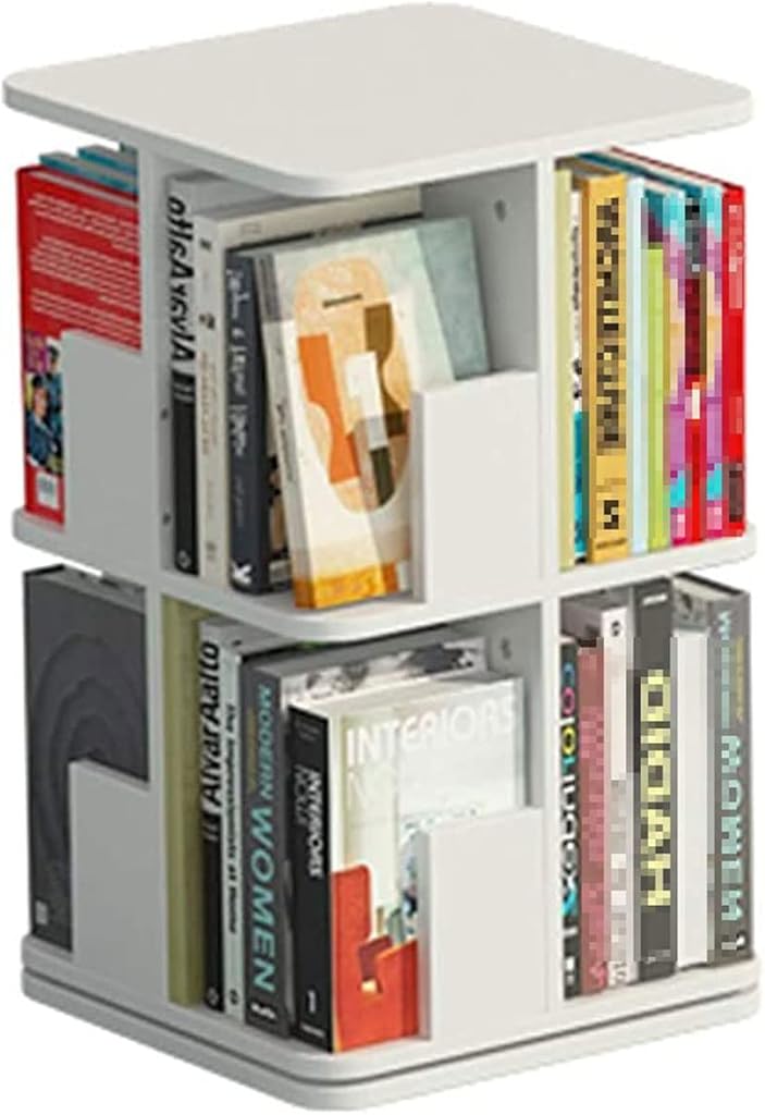Rotating Bookshelf 2 Tier/3 Tier/4 Tier 360° Display Square Revolving Bookcase Creative Floor Standing Storage Display Rack for Home