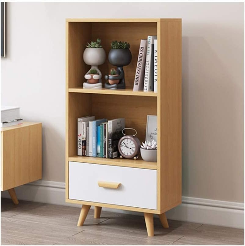 Bookshelf Wooden Bookshelf 3 Tier Bookcase with Drawer Free Standing Display Cabinet Shelf Storage Bookcase Decor Furniture for Home Office (Color : White, Size : A)