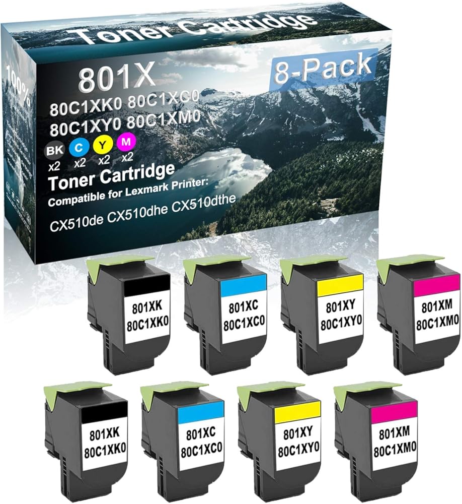 Credibility Store 8 Pack (BK+C+Y+M) Compatible 801X | 80C1XK0 80C1XC0 80C1XY0 80C1XM0 Printer Cartridge use for CX510de CX510dhe CX510dthe Printer (High Capacity)