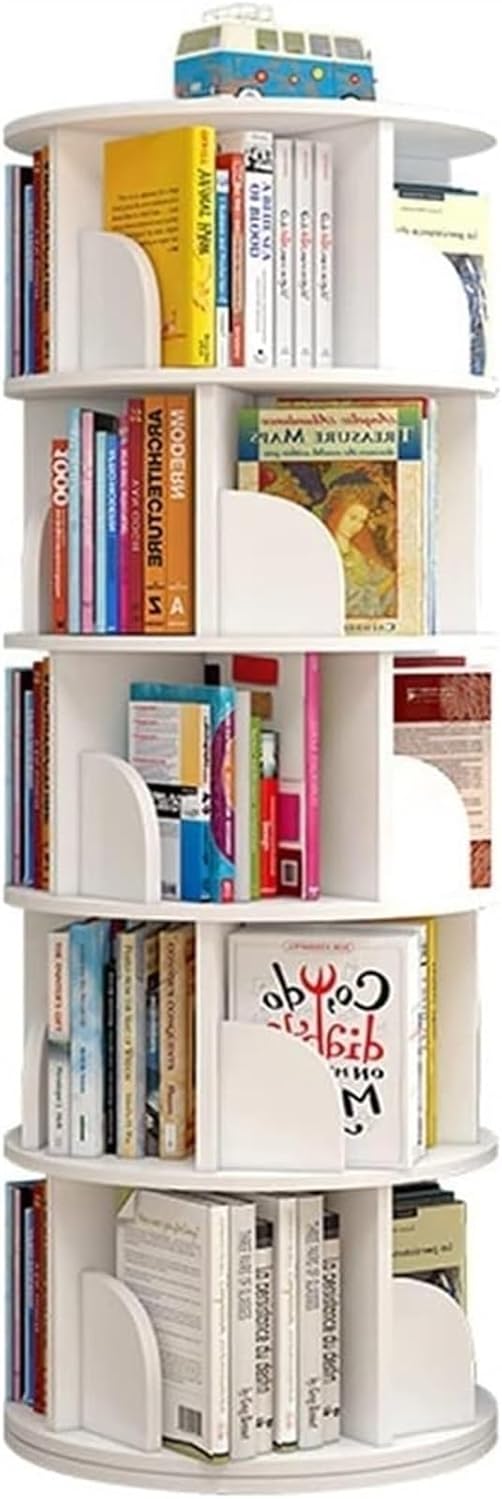 SoOSSN Bookcases 360° Rotating Stackable Rotating Bookshelf, Layer Floor-Standing Storage Shelf Bookcase (Color : White, Size : 40 * 40 * 160cm)
