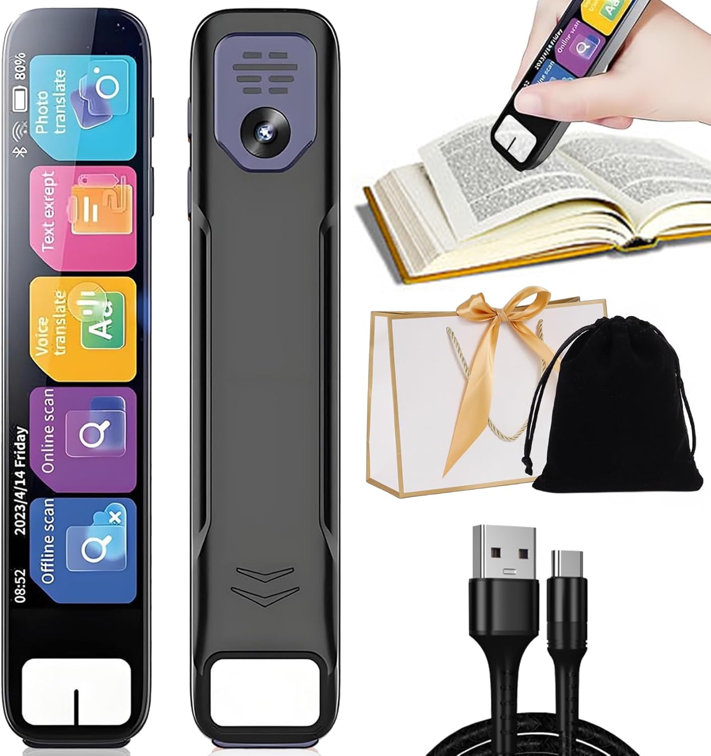 AI Pen, Pens Scanner, Text Scanner & 60+ Offline Translations with HD Touchscreen | Support Bluetooth/Wi-Fi, Study Tool for Studying, Test & Travel