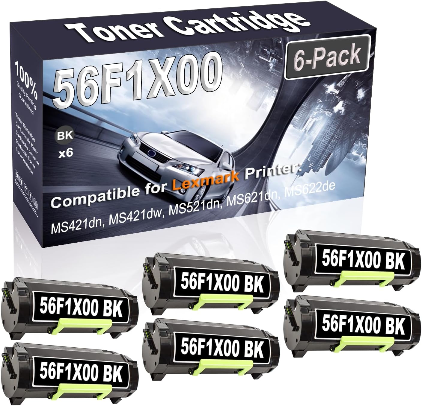 Kolasels 6-Pack (Black) Compatible MS421dn MS421dw MS521dn MS621dn MS622de MX421ade Laser Printer Cartridge (High Capacity) Replacement for 56F1X00 Printer Cartridge