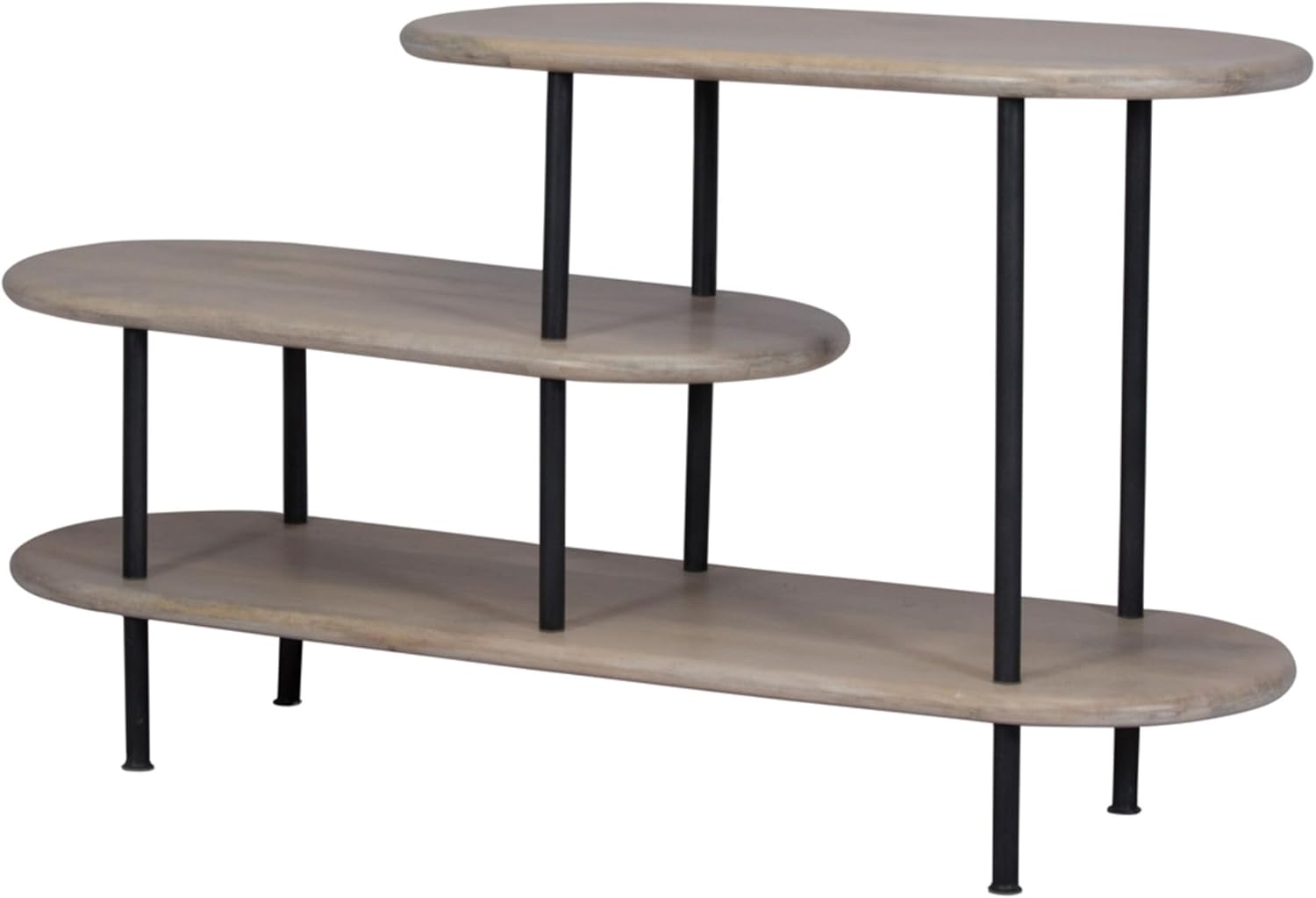 HomeRoots 25 White and Gray Iron and Solid Wood Three Tier Bookcase