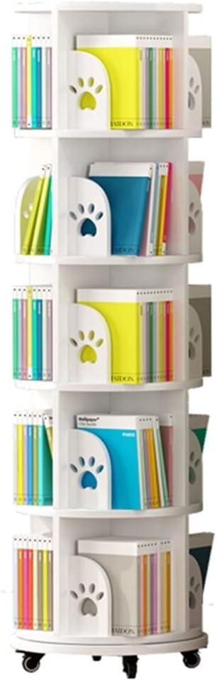 Bookcases Rotating Bookcase 360° Bookcase with Wheels Flooring Picture Book Shelf Multi-Level Shelf Storage (Color : White, Size : 50.5 * 159cm)