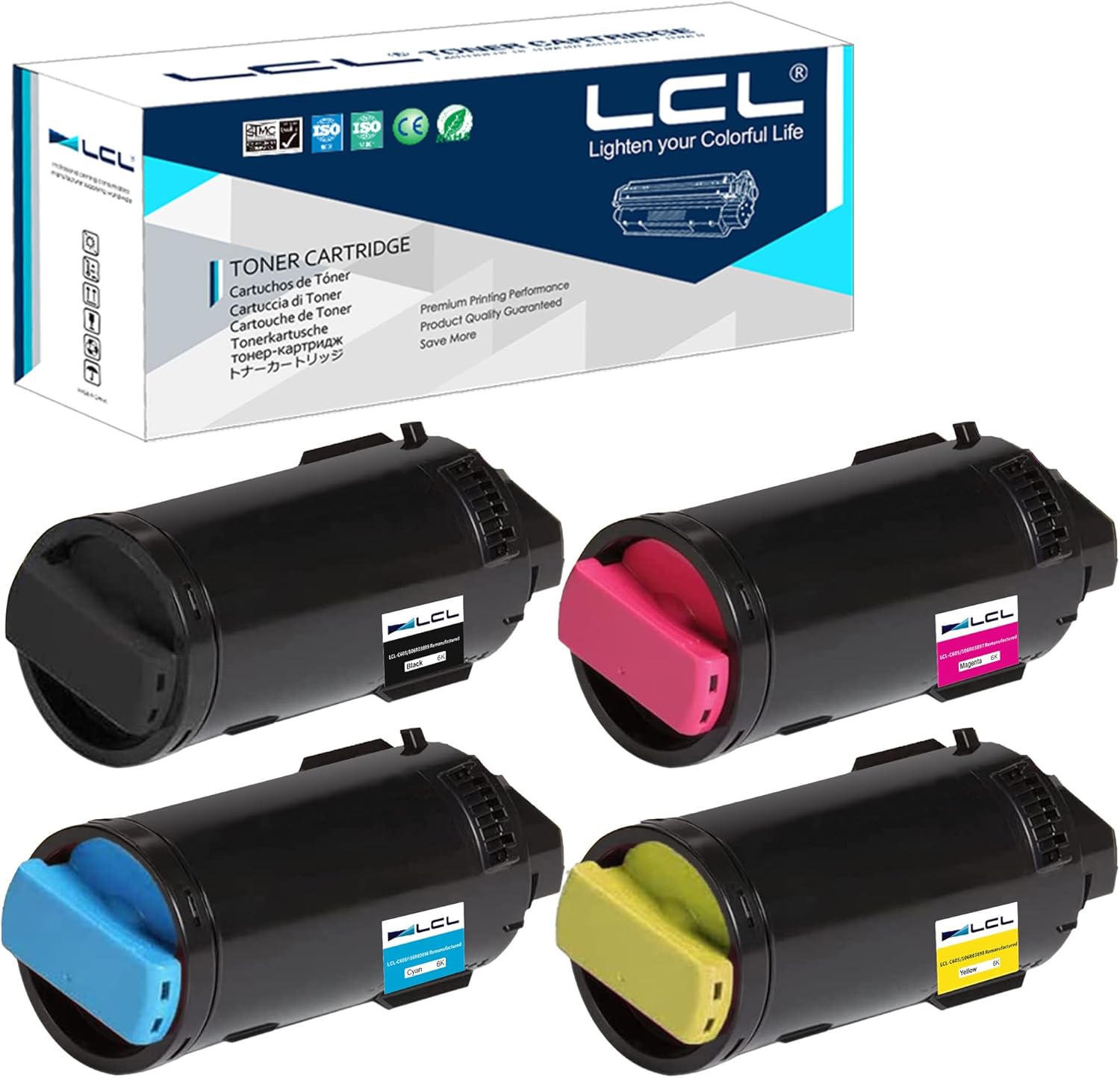 LCL Remanufactured Toner Cartridge Replacement for Xerox VersaLink C605 C600 C600N C600DN 106R03899 106R03896 106R03897 106R03898 for VersaLink C600 C605 C600DT C600DX C600DXF C600DXP C600N (KCMY)