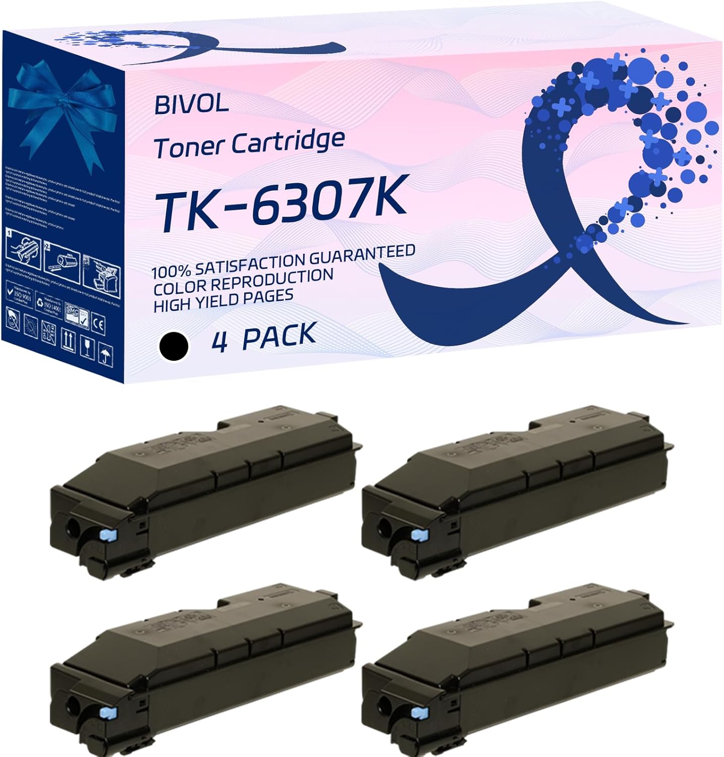 BIVOL TK-6307K Toner Cartridge Compatible for Kyocera TASKalfa 4501i 5500i 5501i Printers, with Chip, High Yield 45000 Pages, Vivid Colors (4 Pack Black)