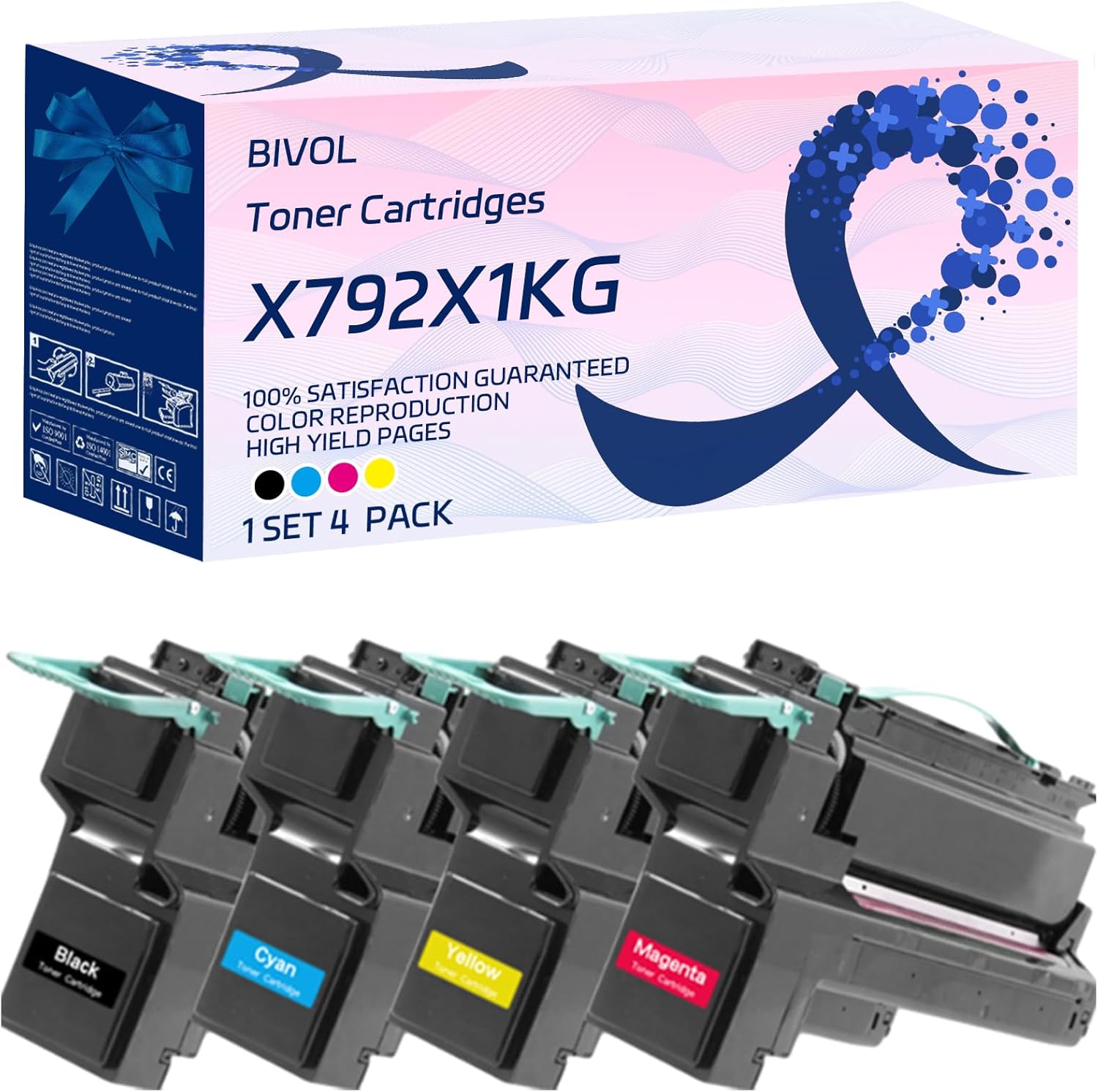 X792X1KG Toner Cartridges Compatible for Lexmark X792DE X792DTE X792DTFE X792DTME X792DTPE X792DTSE Printers, with Chip, High Yield 20000 Pages, Vivid Colors (4-Pack BK/C/M/Y)