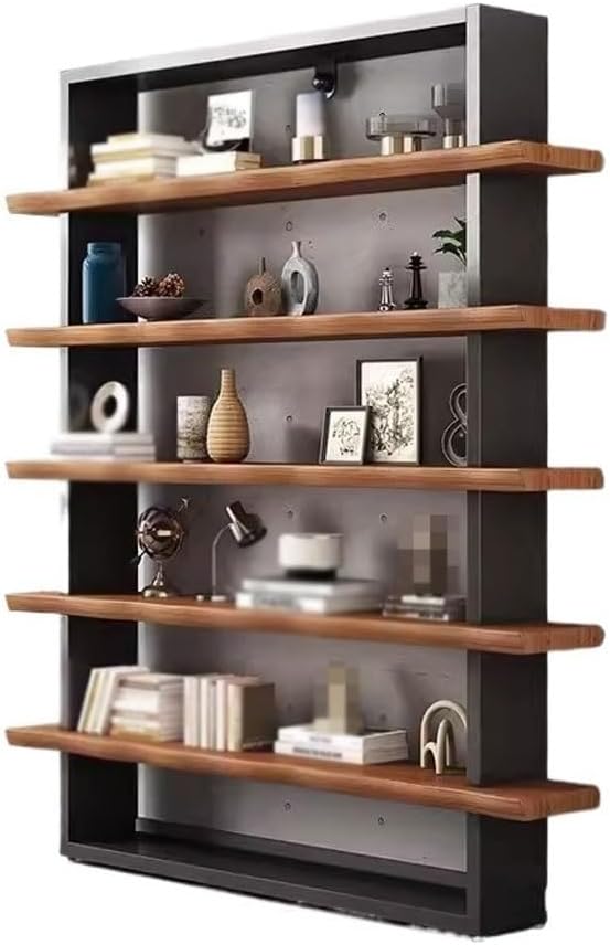YOUQUEEN Book Shelf Office Display Floor Storage Rack Simple Iron Industrial Style Solid Wood Living Room Multi-Layer Bookshelf Bookshelves and Bookcases