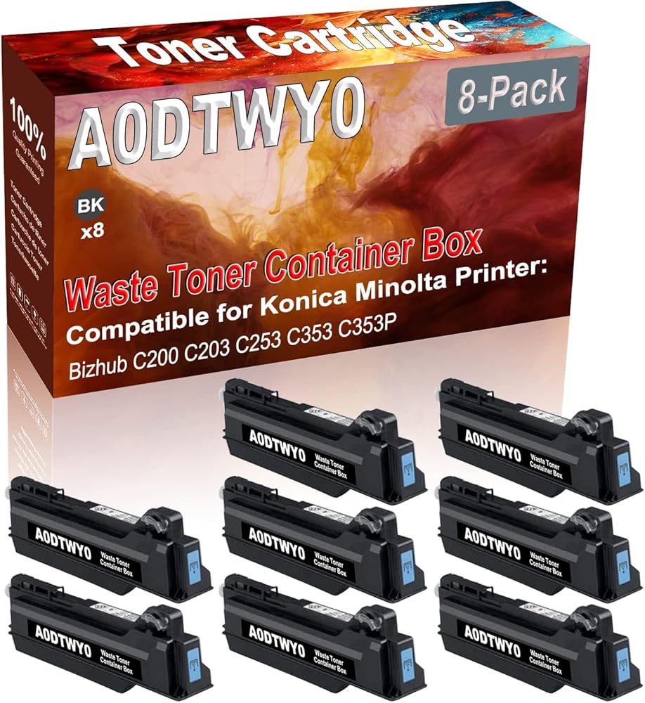 Credibility Store 8-Pack (Black) Compatible A0DTWY0 A0DY-WY0 Waste Toner Container Box (High Capacity) fit for Konica Minolta Bizhub C200 C203 C253 C353 C353P Printer