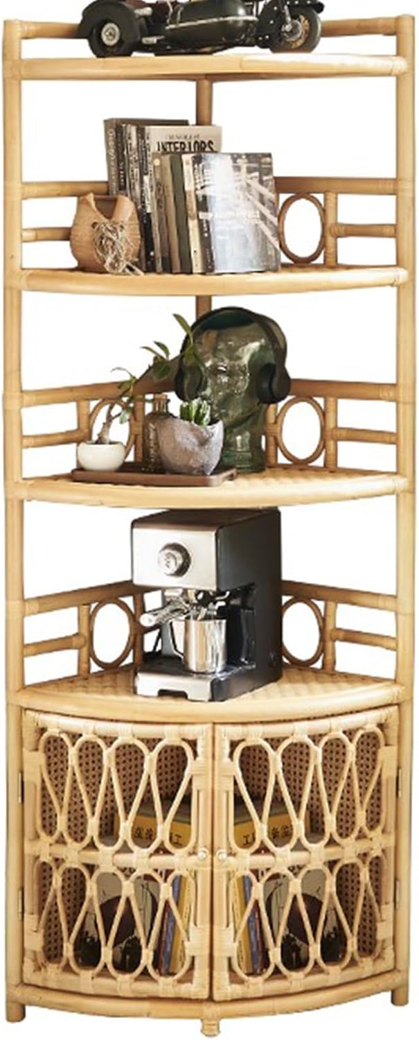 Children's Bookshelf for Home use Natural Rattan Bookcase Safe and Environmentally Friendly Breathability Suitable for Living Room Bedroom Study Office Classroom etc, 175*72cm, Wood Colour