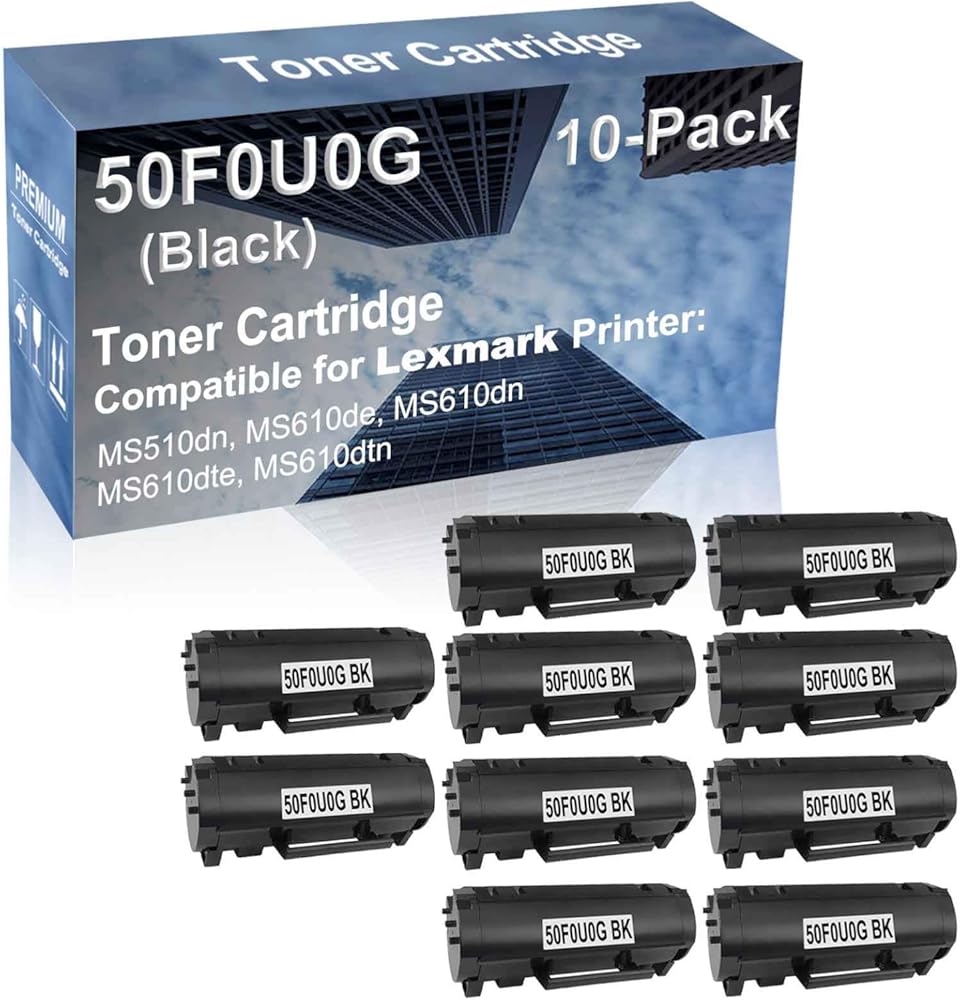 10-Pack Compatible High Capacity 50F0U0G (500UG) Toner Cartridge use for MS510dn, MS610de, MS610dn, MS610dte, MS610dtn Printer (Black)