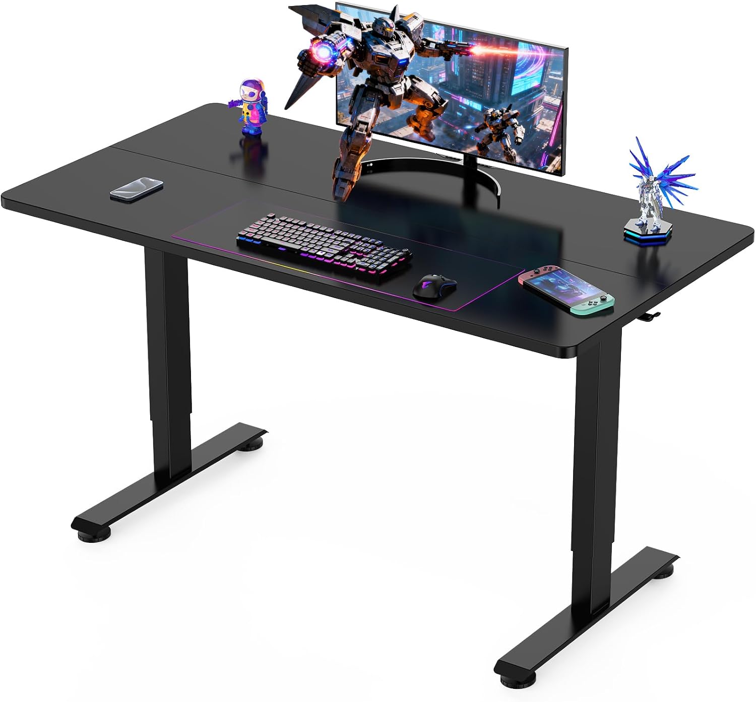 Veken 55 Inch Large Electric Standing Gaming Desk, Heights Adjustable,Sit to Stand Up, Work Home Office Computer Table for Study, Walking Pad, Writing, and Games, Wooden Desktop Desks, Black