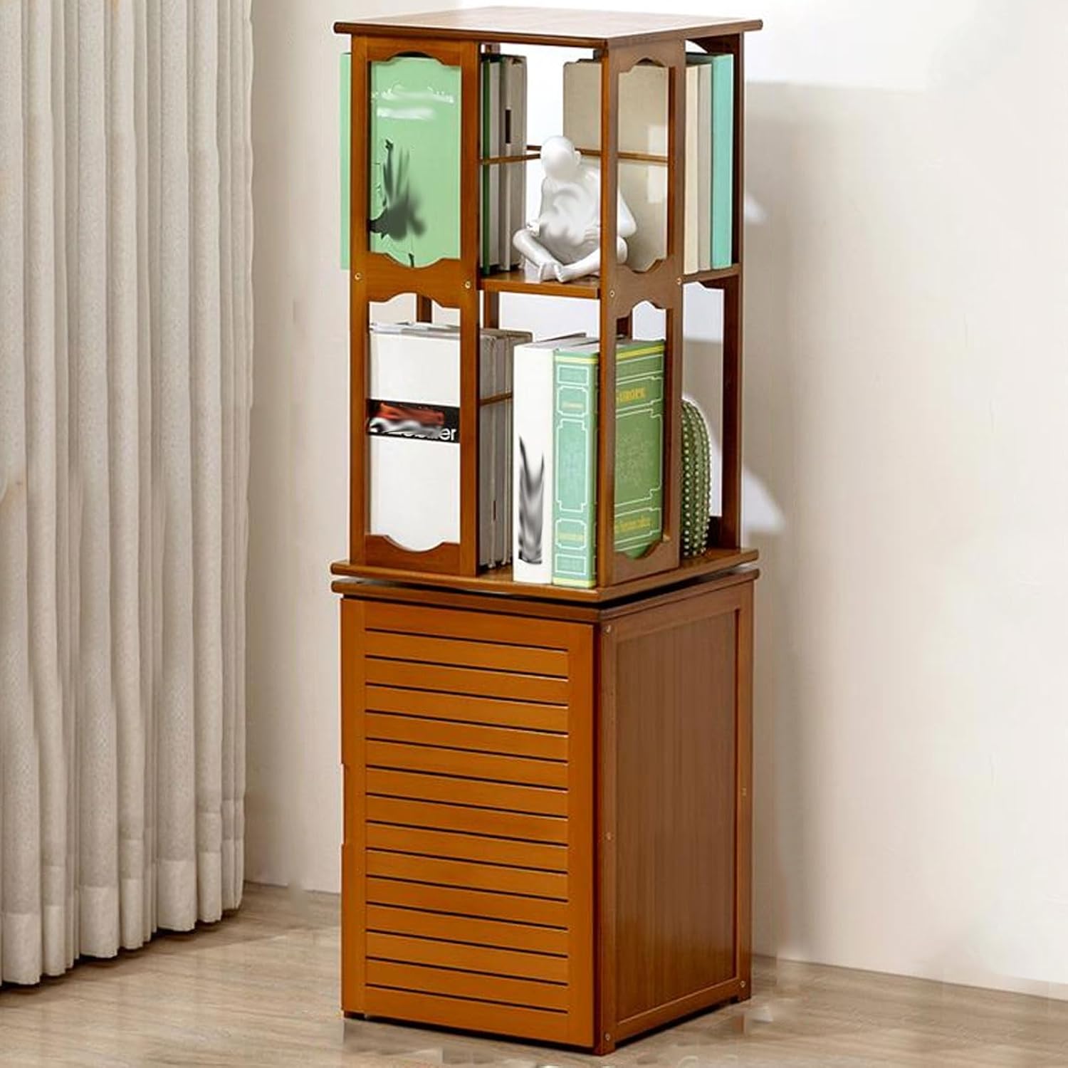 Rotating Book Shelf, Louver Door Design, Dust-Proof Storage, 360° Free Rotation, Display Cabinet for Office Home Living Room Study, Easy to Assemble (Color : Brown)